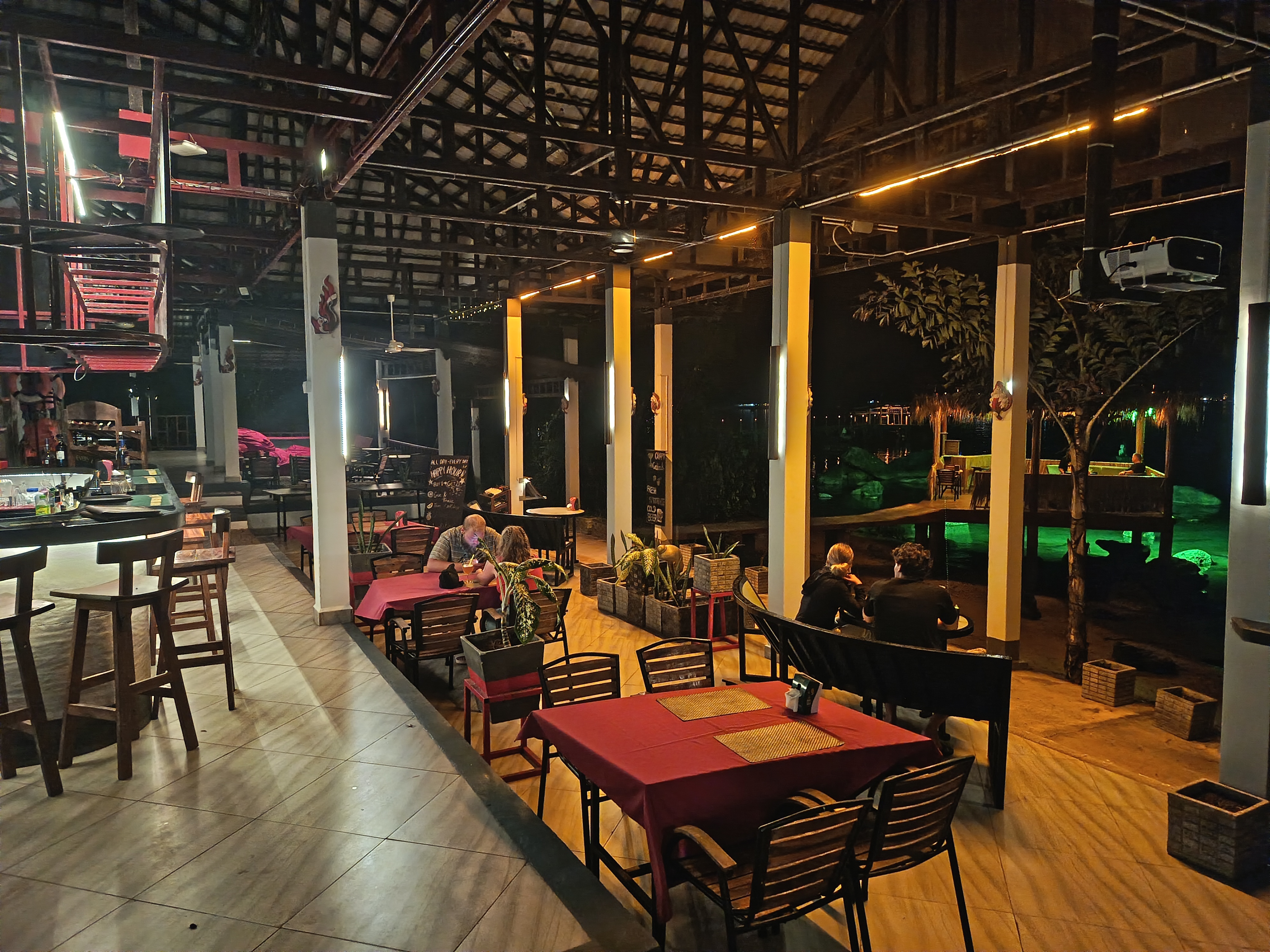 Open-air restaurant at Samloem Laguna Resort at night